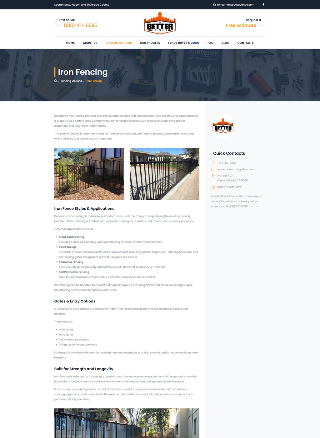 Website developed for A Better Fence Company