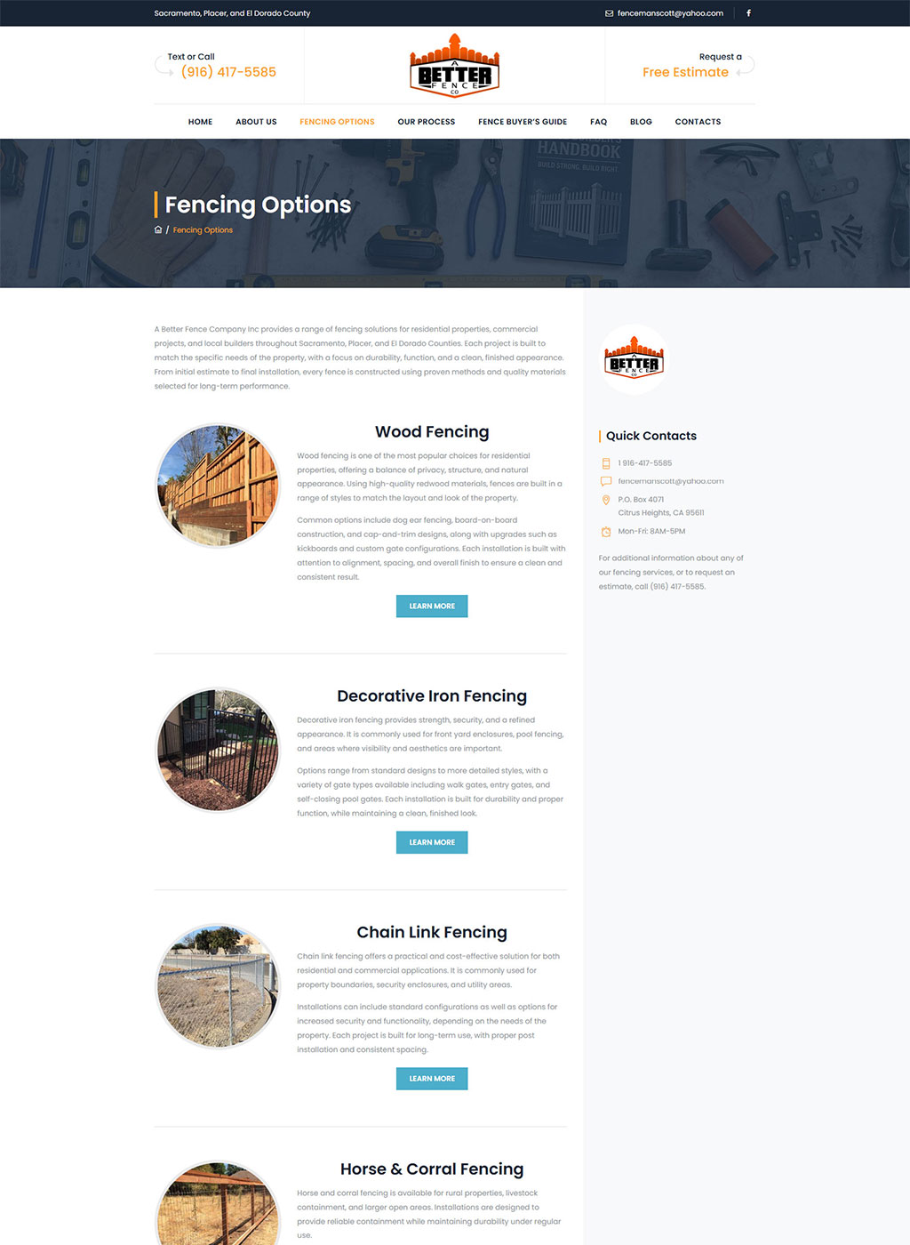 Website developed for A Better Fence Company