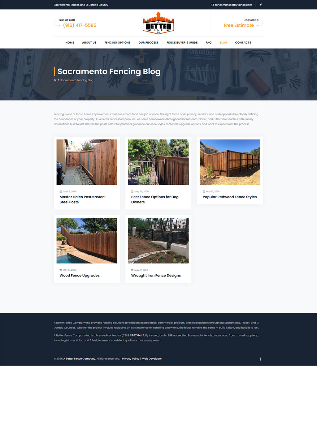 Website developed for A Better Fence Company