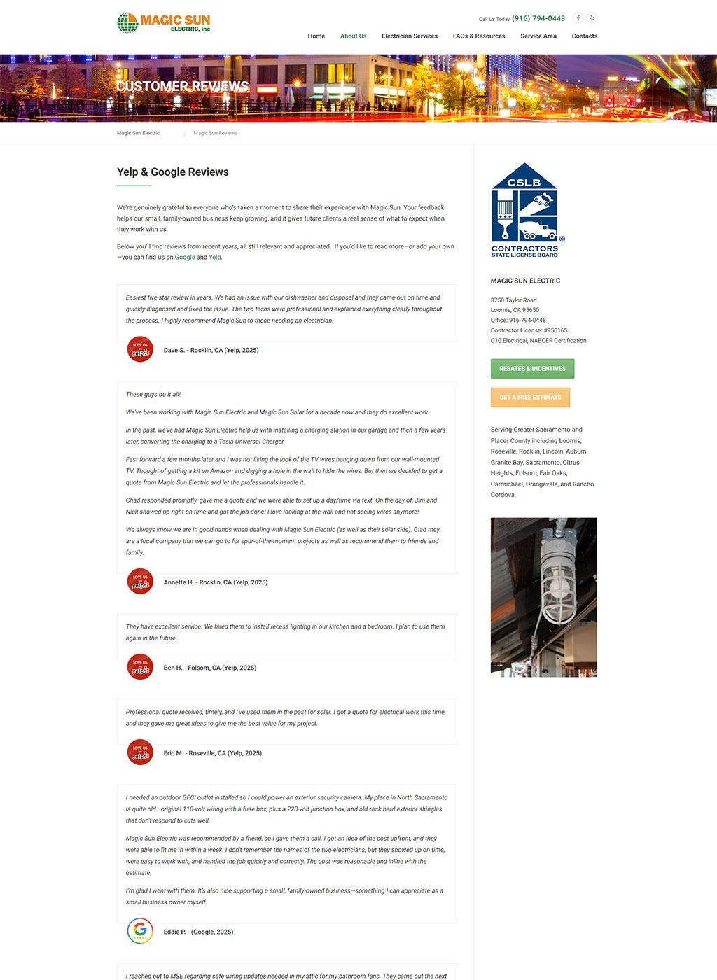 Website developed for Magic Sun Electric