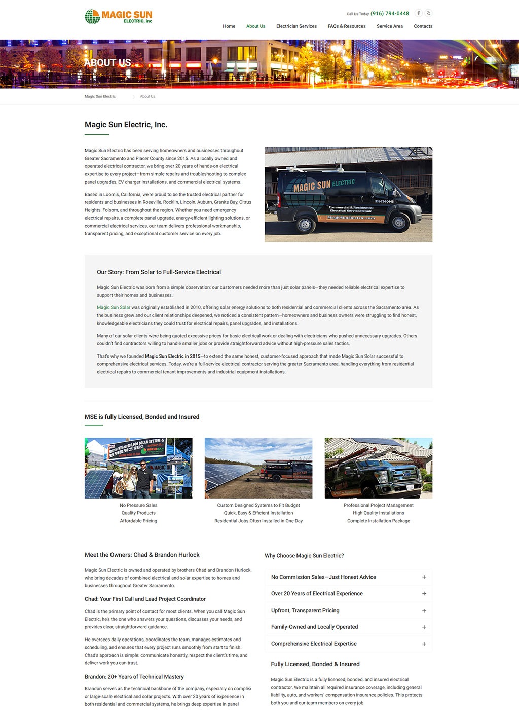 Website developed for Magic Sun Electric