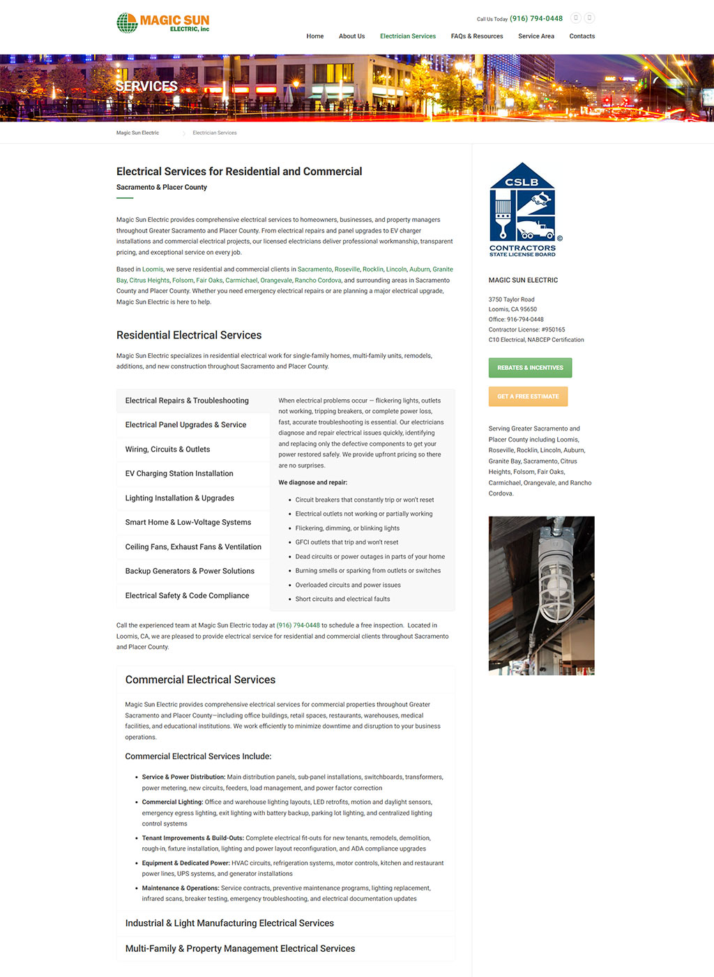 Website developed for Magic Sun Electric