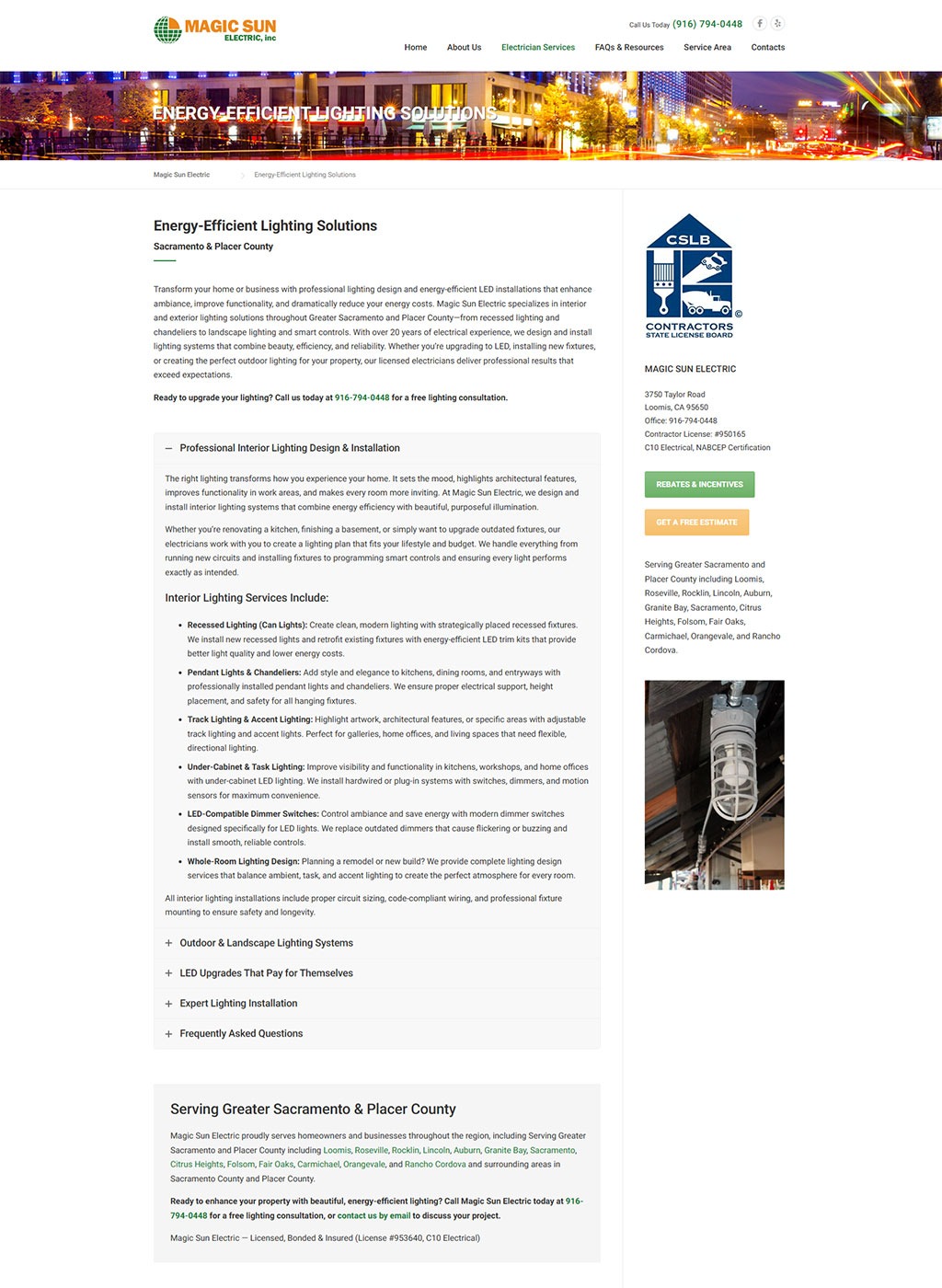 Website developed for Magic Sun Electric