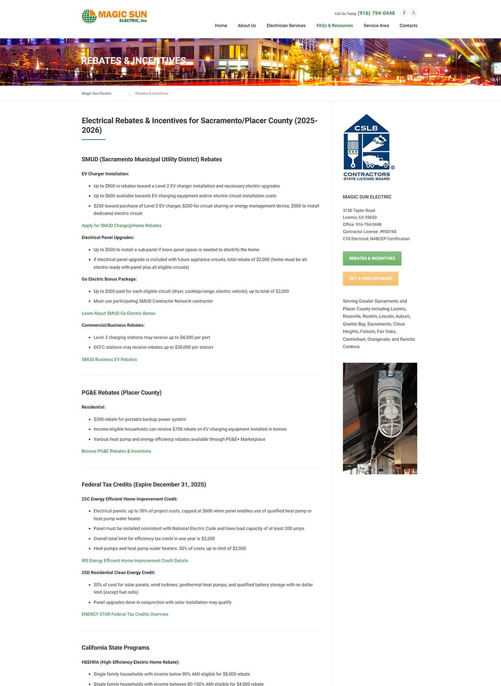 Website developed for Magic Sun Electric