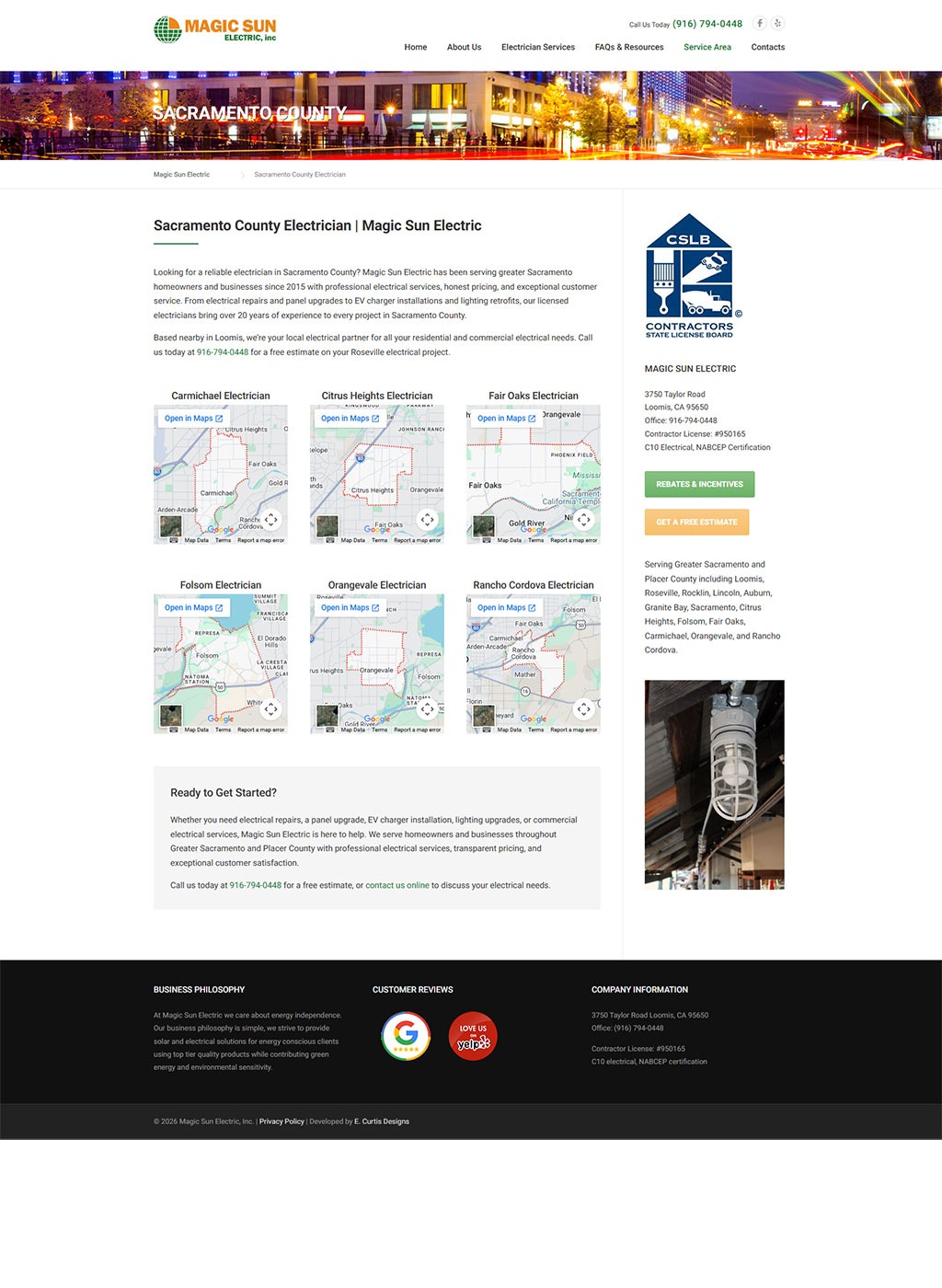 Website developed for Magic Sun Electric