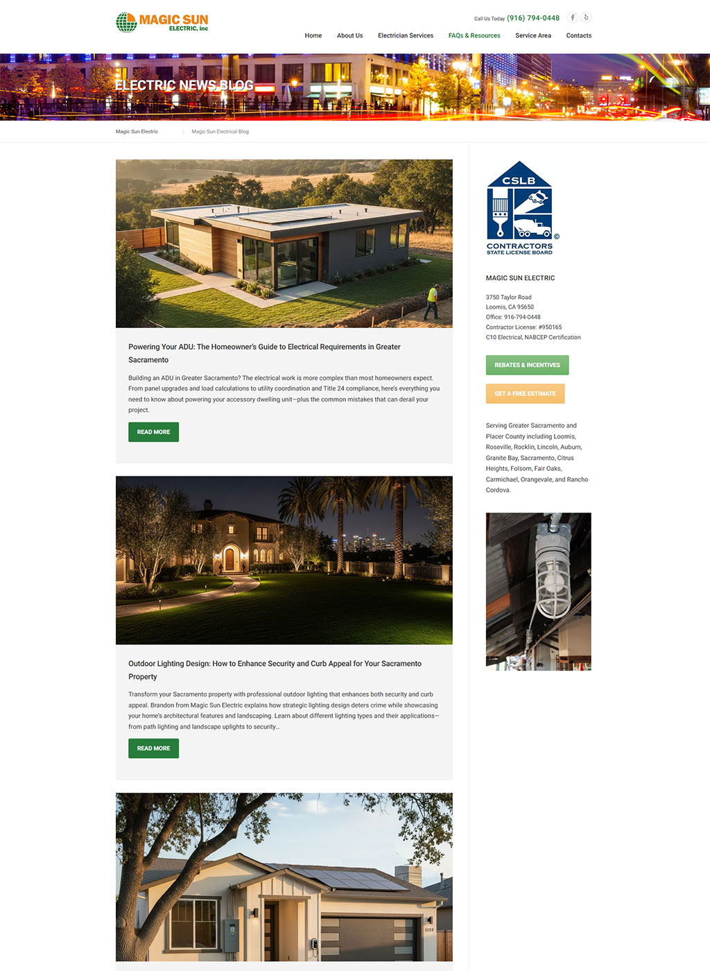 Website developed for Magic Sun Electric