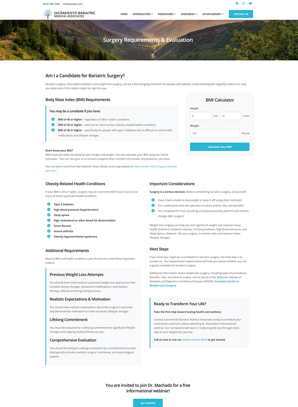 Website developed for Sac Bariatric