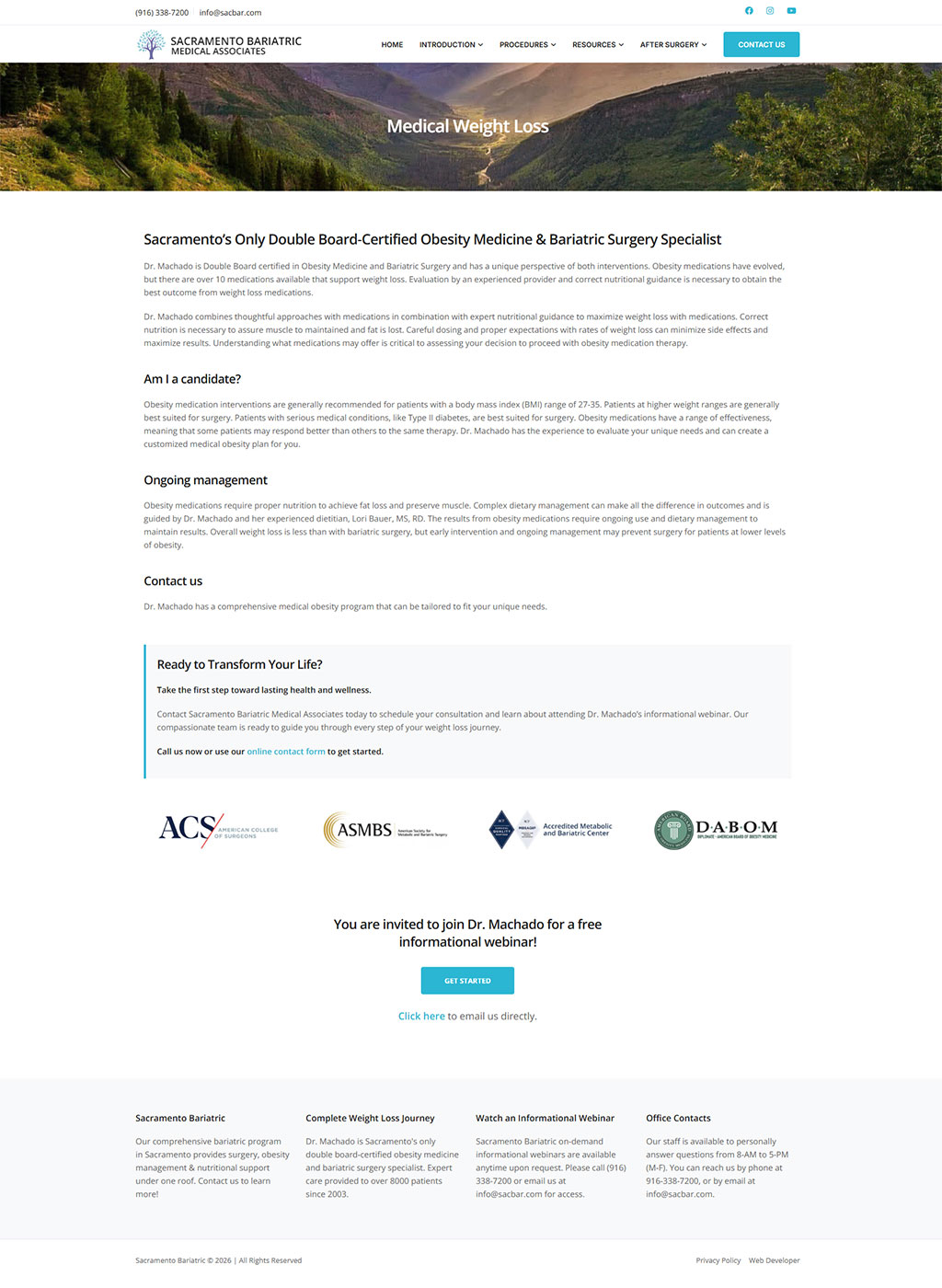 Website developed for Sac Bariatric