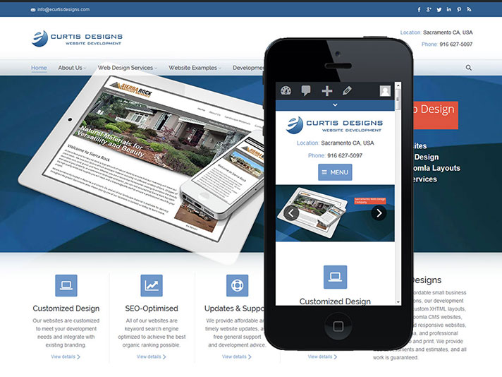 Desktop and mobile phone view of responsive website